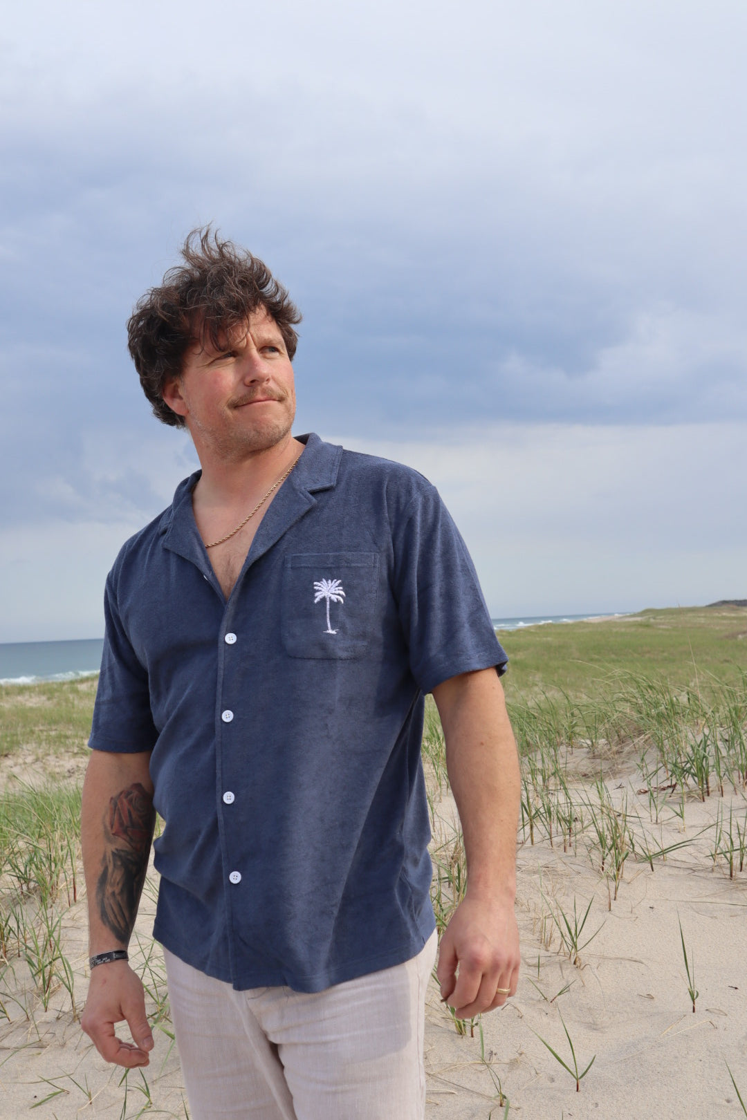 Terry Cloth Button Up - Navy Stone & Bone
