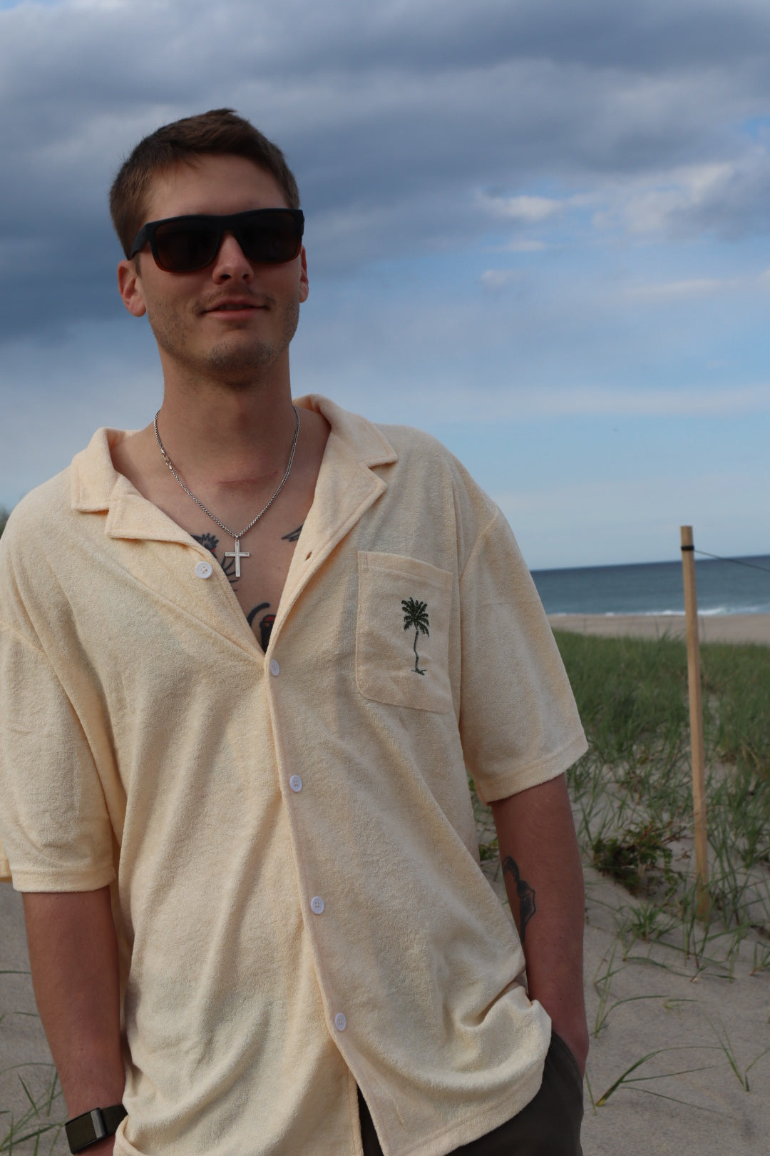 Terry Cloth Button Up - Sand & Palm