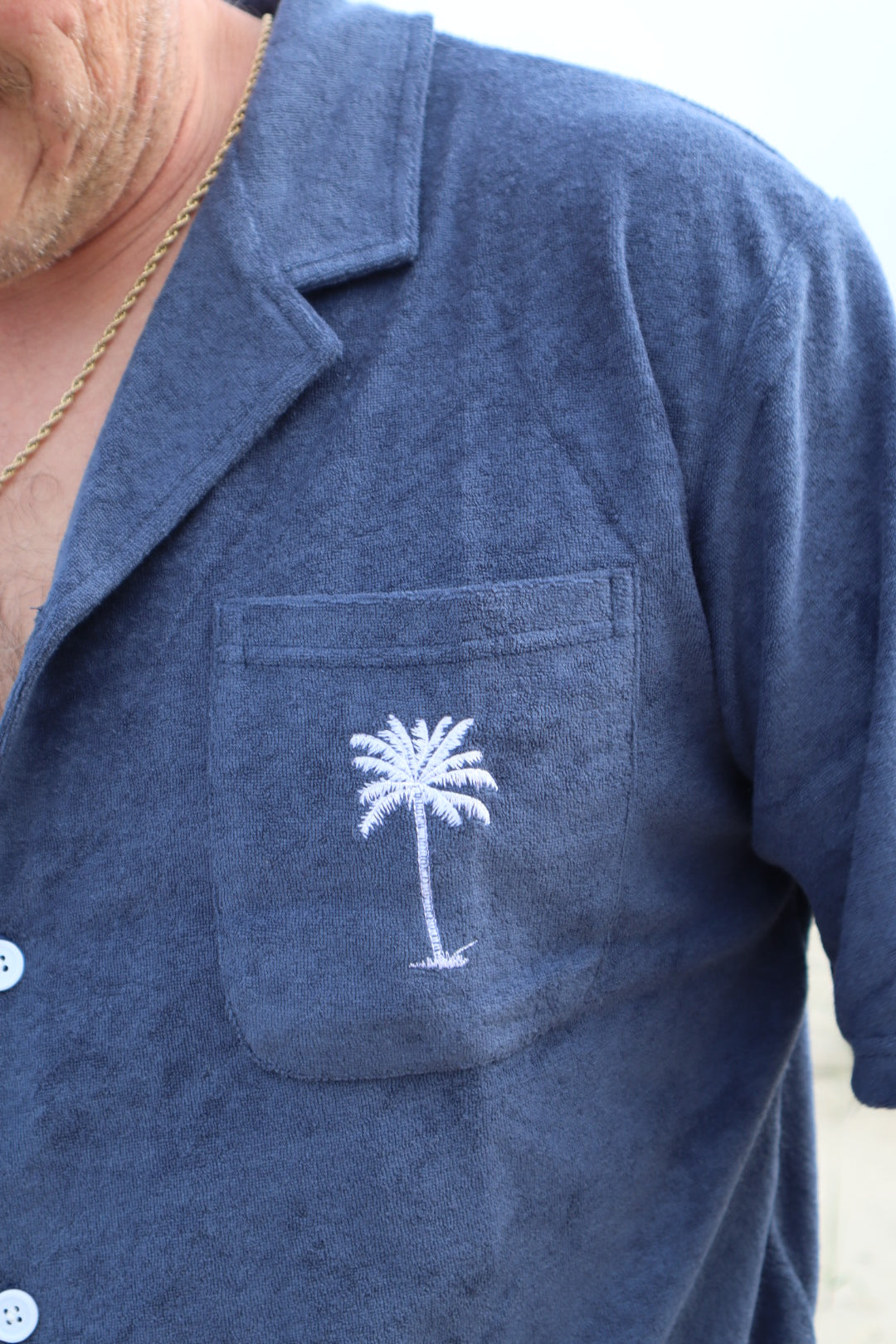 Terry Cloth Button Up - Navy Stone & Bone