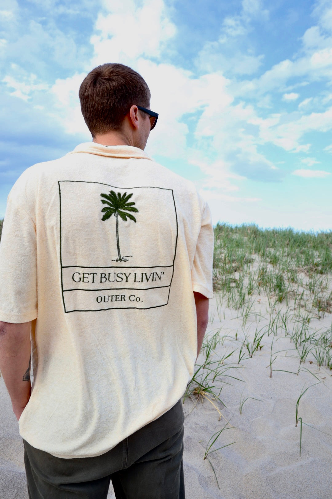 Terry Cloth Button Up - Sand & Palm