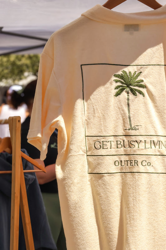 Terry Cloth Button Up - Sand & Palm